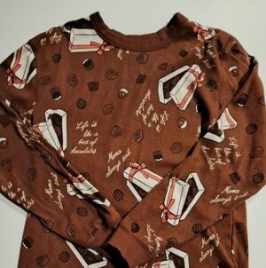 Brown Chocolate Print Long Sleeve Pajama Top Unisex